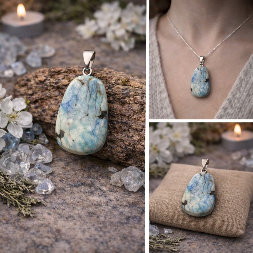 Azurite Malachite Tumbled Pendant | BOHO Witchy Charm Cottagecore‎ Apothecary